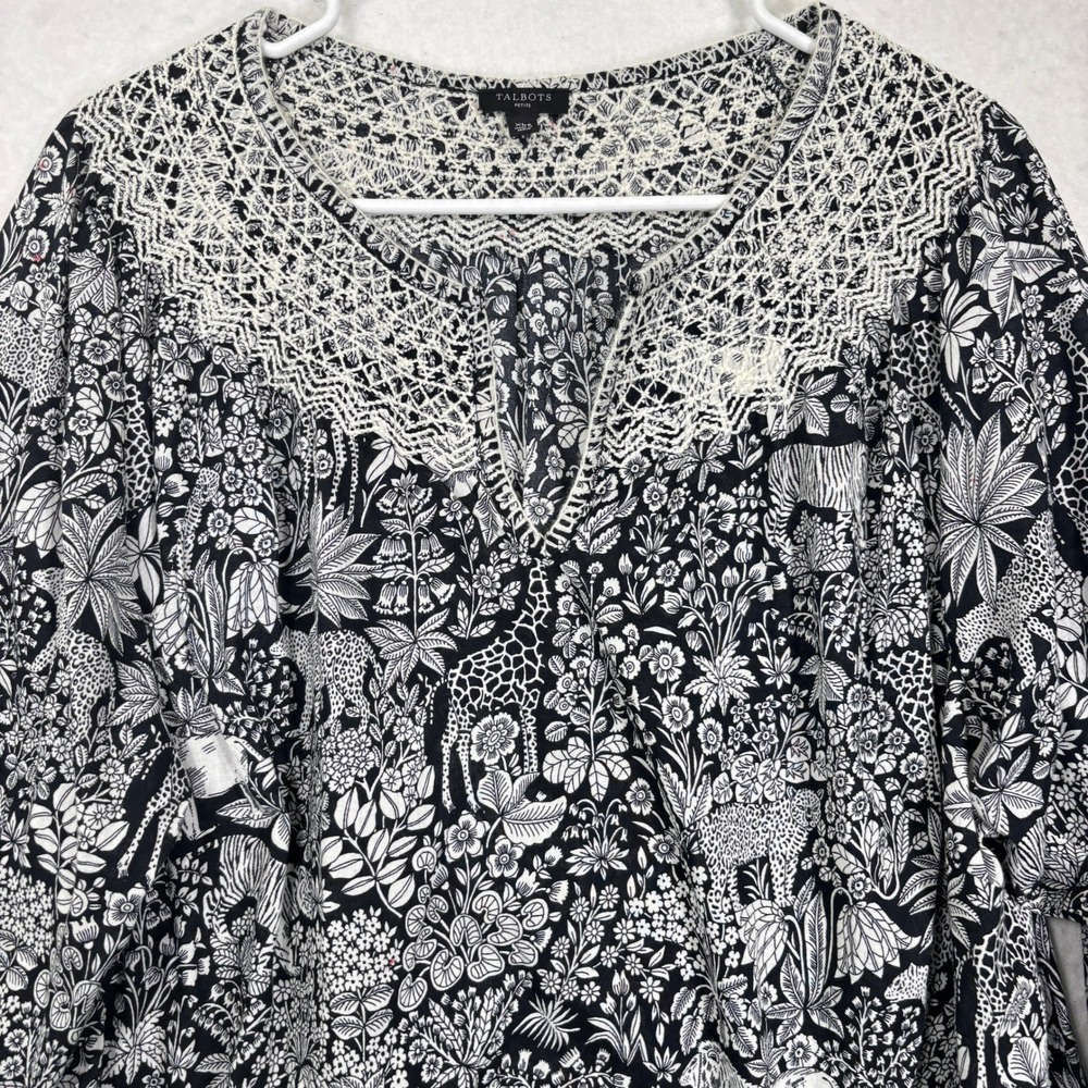 Talbots Jungle Print Peasant Blouse Womens XL Petite Cotton Boho - Picture 9 of 9